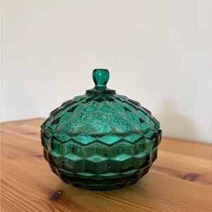 Indiana Glass American Whitehall Cubist Pattern Lidded Dish in Teal